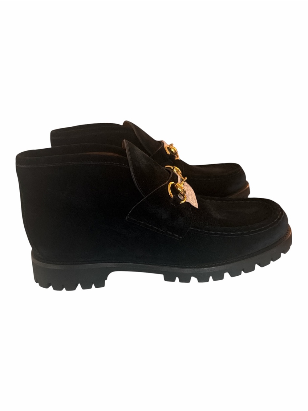 Gucci Horsebit Black Suede Lug Sole Ankle Boots Size 40 NIB